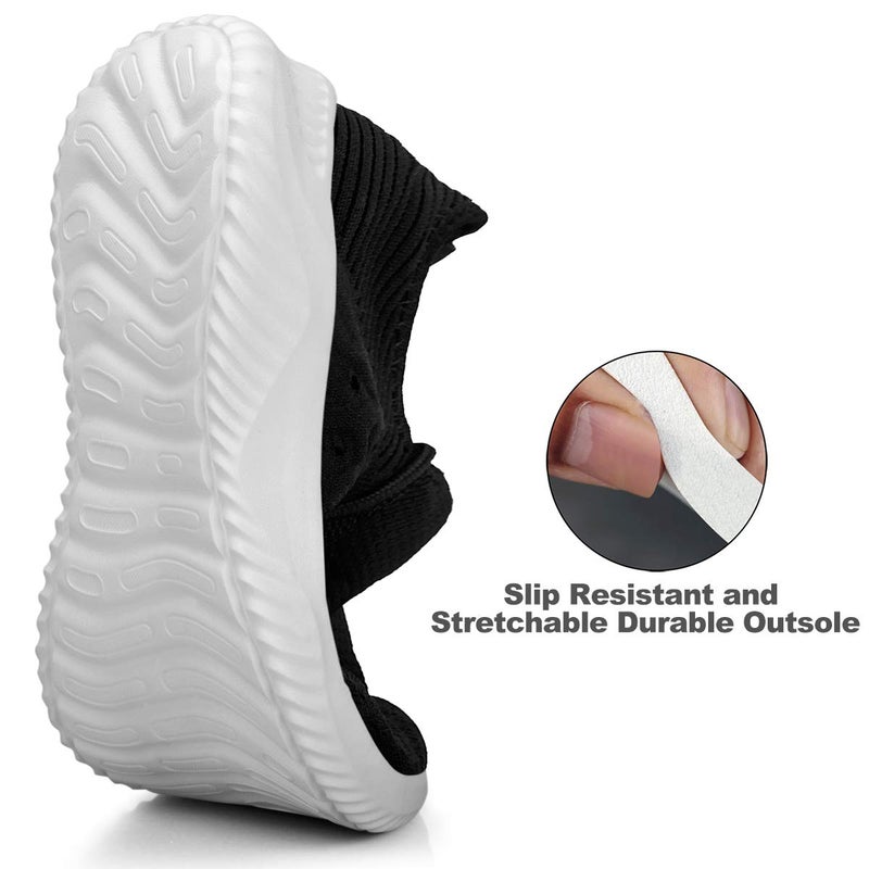 Feethit Womens Slip On Walking Shoes Non Slip Running Shoes Breathable Workout Shoes Lightweight Gym Sneakers Black White Size 8 - Image 3